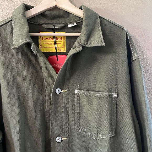 NEW Levi’s Oversized Red Cotton hemp Green denim chore coat - Picture 5 of 16